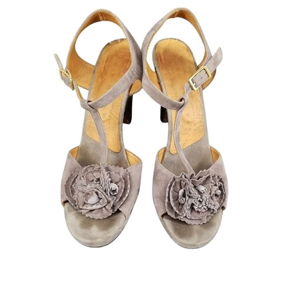 Chie Mihara Shoes Womens EU 40 US 9 Taupe Brown Suede T Strap Open Toe Heels - Picture 2 of 8